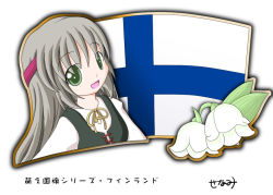 Rule 34 | 1girl, finland, finnish flag, flag, flower, green eyes, lily of the valley, long hair, murakami senami, upper body