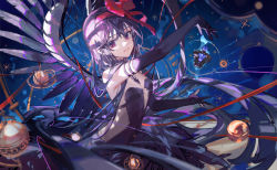 Rule 34 | akemi homura, akuma homura, backless dress, backless outfit, bad id, bad twitter id, black gloves, black wings, blue background, bow, ciloranko, dark orb (madoka magica), dress, feathered wings, gloves, hair bow, highres, looking at viewer, mahou shoujo madoka magica, mahou shoujo madoka magica: hangyaku no monogatari, red bow, red ribbon, ribbon, smile, solo, tagme, teeth, upper body, wings