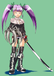 Rule 34 | bad id, bad pixiv id, boots, claws, gengorou, katana, long hair, monster girl, purple hair, sword, thighhighs, twintails, weapon