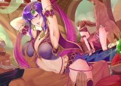 Rule 34 | 2boys, 2girls, ahegao, armband, armpits, ass, ass grab, bare back, beard, blue hair, blush, breasts, brown hair, cape, carpet, cleavage, earrings, eyelashes, eyeshadow, facial hair, fire emblem, fire emblem: mystery of the emblem, fire emblem: new mystery of the emblem, fire emblem: shadow dragon, fire emblem: shadow dragon and the blade of light, fire emblem heroes, girl on top, grabbing, grabbing another&#039;s breast, grabbing another&#039;s hair, grey hair, hand on thigh, highres, intelligent systems, jewelry, large breasts, linde (fire emblem), lingerie, makeup, multiple boys, multiple girls, navel, necklace, nintendo, nipples, covered erect nipples, purple eyes, revolverwing, sandals, scarf, sex, sex from behind, straddling, tongue, tongue out, underwear, ursula (fire emblem)