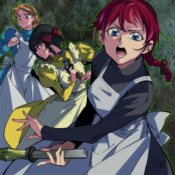 Rule 34 | 3girls, aged up, animification, anne of green gables, anne shirley, apron, black hair, blonde hair, diana barry, dress, freckles, gun, handgun, multiple girls, nippon animation, open mouth, popqn, red hair, revolver, ruby gillis, shinai, sword, weapon, world masterpiece theater