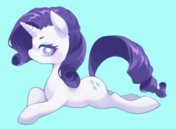 Rule 34 | blue background, blue eyes, blue eyeshadow, closed mouth, expressionless, eyeshadow, full body, horn, long hair, looking at viewer, lying, makeup, my little pony, no humans, on stomach, purple hair, rarity (my little pony), robot (pixiv 42325944), simple background, solo, tattoo, unicorn