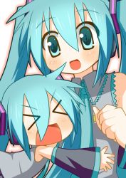 Rule 34 | &gt; &lt;, :d, chibi miku, closed eyes, happy, hatsune miku, minami (colorful palette), open mouth, siblings, sisters, smile, vocaloid, xd