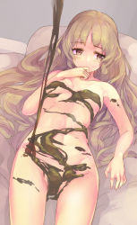 Rule 34 | 10s, 1girl, arm at side, bad id, bad pixiv id, chocolate, chocolate on body, chocolate on breasts, chocolate on pussy, collarbone, covering own mouth, finger to mouth, food on body, groin, highres, kiba mifuyu, koi to senkyo to chocolate, light brown hair, long hair, looking to the side, lying, minutachi, naked chocolate, nude, on back, purple eyes, solo, valentine, very long hair, wavy hair
