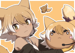 Rule 34 | animal ears, black jacket, blonde hair, coyopotato, coyote, coyote (kemono friends), gloves, jacket, kemono friends, kemono friends v project, necktie, rumenia (ao2is), shirt, shoes, short hair, skirt, smile, tail, virtual youtuber, white shirt, wolf ears, wolf tail, yellow eyes, yellow gloves
