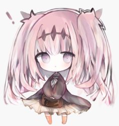Rule 34 | !, 1girl, :&lt;, bad id, bad pixiv id, black dress, blush, book, brown socks, chibi, closed mouth, commentary request, cottontailtokki, dress, fran (shadowverse), frilled dress, frills, full body, grey background, grey neckerchief, headpiece, holding, holding book, kneehighs, long hair, long sleeves, neckerchief, pink hair, puffy long sleeves, puffy sleeves, purple eyes, shadowverse, simple background, socks, solo, standing, twintails, very long hair