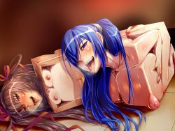 Rule 34 | 2girls, akiyama rinko, all fours, anus, ass, bad end, bare shoulders, blue hair, blush, body modification, box, boxification, breasts, breath, brown hair, censored, completely nude, corruption, crushing, defeat, floor, hair between eyes, hair over one eye, hair ribbon, happy, huge breasts, indoors, large breasts, legs, lilith-soft, long hair, looking at viewer, lying, mizuki yukikaze, mosaic censoring, mou, multiple girls, mutant, navel, nipples, nude, on floor, on side, open mouth, piercing, pink eyes, puffy nipples, purple eyes, pussy, ribbon, saliva, shiny skin, simple background, small breasts, small nipples, smile, spoiler, sweat, taimanin (series), taimanin yukikaze, teeth, tongue, tongue out, tongue piercing, twintails, very long hair, what