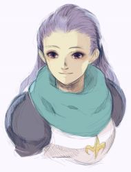 Rule 34 | 1boy, armor, breath of fire, breath of fire iii, cropped torso, fleur-de-lis, highres, kannoaki, looking at viewer, male focus, purple hair, simple background, solo, teepo, white background