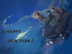 Rule 34 | 10s, 2girls, black hair, bomber jacket, brown hair, fam fan fan, giselle collette vingt, goggles, goggles on head, happy new year, ipponshimeji, jacket, last exile, last exile: gin&#039;yoku no fam, multiple girls, new year, ponytail, vanship