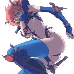Rule 34 | 1990s (style), armor, breasts, cleavage, dragoon (final fantasy), elbow gloves, final fantasy, final fantasy v, gloves, green eyes, h&atilde;&fnof;&raquo;a&atilde;&fnof;&raquo;jim, lenna charlotte tycoon, looking down, mask, pink hair, short hair, sword, thighhighs, underboob, weapon