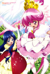 Rule 34 | 10s, 2girls, absurdres, aino megumi, blue eyes, blue hair, brooch, cure lovely, elbow gloves, feathers, gloves, happinesscharge precure!, heart, heart brooch, highres, long hair, multiple girls, non-web source, official art, oota kazuhiro, open mouth, pink eyes, pink hair, precure, super happiness lovely, thighhighs, tsumugi (happinesscharge precure!), wings
