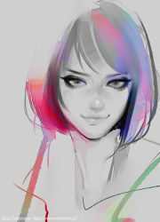 Rule 34 | 1girl, colorful, eyeshadow, face, grey background, looking at viewer, makeup, md5 mismatch, monochrome, original, realistic, resolution mismatch, simple background, solo, source larger, takenaka, watermark