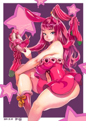 Rule 34 | 1girl, absurdres, animal ears, ass, blue eyes, blunt bangs, blush, boots, grabbing another&#039;s breast, breasts, curvy, f.s., grabbing, highres, huge ass, large breasts, long hair, melona (queen&#039;s blade), monster girl, muscular, pink hair, prehensile hair, queen&#039;s blade, rabbit ears, sitting, slime girl, socks, solo, star (symbol), wide hips