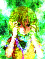 Rule 34 | 1girl, abstract, bad id, bad pixiv id, female focus, green eyes, hands on own face, mizuhashi parsee, psychedelic, solo, touhou, umebayashi saki