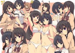 Rule 34 | 3girls, :o, achiga school uniform, anger vein, arm around waist, arrow (symbol), bikini, black eyes, black gloves, black hair, blunt ends, blush stickers, bob cut, book, bow, bowling glove, bowtie, breasts, brown hair, chibi, cleavage, closed eyes, closed mouth, dress shirt, flick, flying sweatdrops, front-tie bikini top, front-tie top, frown, gloves, hands on another&#039;s head, holding hands, light frown, long hair, long sleeves, matsumi kuro, matsumi yuu, medium breasts, miniskirt, motion lines, multiple girls, multiple views, navel, necktie, necktie grab, neckwear grab, notice lines, open mouth, outline, outside border, outstretched arms, pink background, pleated skirt, purple eyes, reading, red neckwear, red scarf, red skirt, sagimori arata, saki, saki (manga), saki achiga-hen, scarf, school uniform, shirt, short hair, short sleeves, siblings, side-tie bikini bottom, sisters, sitting, skirt, small breasts, smile, spread arms, standing, sweatdrop, sweater, swimsuit, tom q (tomtoq), translated, v-neck, white bikini, white outline, white shirt, wing collar, yellow sweater, yuri