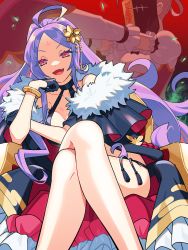Rule 34 | 2girls, :d, ahoge, bare shoulders, bikini, black bikini, black cape, black gloves, bracelet, breasts, cape, cleavage, commentary request, crossed legs, dress, facial mark, fang, fate/grand order, fate (series), feet out of frame, forehead, forehead mark, fur cape, fur trim, gloves, hair ornament, half gloves, jewelry, jiangshi, large breasts, long hair, looking at viewer, multiple girls, off-shoulder dress, off shoulder, ofuda, open mouth, pink eyes, print cape, purple eyes, purple hair, puteru, sidelocks, sitting, slingshot swimsuit, smile, solo focus, swimsuit, thighs, very long hair, wu zetian (fate), wu zetian (swimsuit caster) (fate), wu zetian (swimsuit caster) (third ascension) (fate)