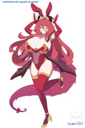 absurdres anime_coloring breasts closed_eyes dragalia_lost dragon_girl dragon_tail hetani312 high_heels highres horns large_breasts mym_(dragalia_lost) rabbit_pose red_hair tail wide_hips