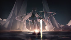 Rule 34 | 1girl, absurdres, backlighting, bare shoulders, blonde hair, boots, closed mouth, commentary, darkzmonsty, elf, english commentary, epic seven, highres, holding, holding sword, holding weapon, iseria (epic seven), long hair, looking at viewer, multiple swords, pleated skirt, pointy ears, single leg pantyhose, skirt, solo, standing, sword, very long hair, weapon, white skirt