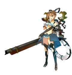 Rule 34 | bikini, black gloves, black thighhighs, blush, breasts, broken, broken weapon, brown hair, castle, elbow gloves, frilled bikini, frilled skirt, frills, full body, gloves, green eyes, gun, hair ribbon, hand on own chest, holding, holding weapon, large breasts, maebashi (oshiro project), midriff, miniskirt, navel, official art, one eye closed, open mouth, oshiro project:re, oshiro project:re, ribbon, shachihoko, skirt, smile, solo, swimsuit, thighhighs, torn clothes, torn gloves, torn skirt, torn thighhighs, transparent background, weapon, yuunagi (seventh heaven)