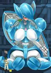 Rule 34 | 1boy, 1girl, android, artist request, blush, breasts, highres, mecha, robot, sitting, tagme