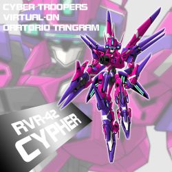 Rule 34 | character name, cypher (virtual on), glowing, highres, looking at viewer, mecha, no humans, robot, thrusters, virtual on, weapon