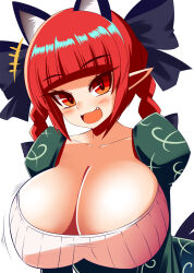 Rule 34 | animal ears, breasts, cat ears, cleavage, gero zoukin, kaenbyou rin, large breasts, pointy ears, red hair, solo, touhou