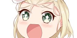 Rule 34 | + +, 10s, 1girl, blonde hair, close-up, green eyes, hairband, kantai collection, looking at viewer, luigi torelli (kancolle), nahaki, no nose, open mouth, portrait, short hair, simple background, solo, sparkling eyes, symbol-shaped pupils, white background, white hairband