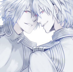 Rule 34 | 10s, 2boys, alpha (dramatical murder), android, bad id, bad pixiv id, brothers, dramatical murder, hiki yuichi, male focus, multiple boys, pink eyes, siblings, smile, spoilers, twins, white hair