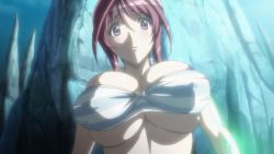 Rule 34 | 1girl, animated, animated gif, blush, bouncing breasts, bra, breast expansion, breasts, bursting breasts, glowing, highres, hoods entertainment, huge breasts, nipples, open mouth, oribe mafuyu, purple eyes, red hair, seikon no qwaser, striped bra, striped clothes, surprised, tearing clothes, tight clothes, torn clothes, underwear, uno makoto
