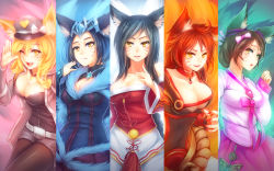 Rule 34 | 5girls, :p, ;d, ahri (league of legends), alternate costume, alternate hair color, alternate hair length, alternate hairstyle, animal ears, bare shoulders, belt, black hair, black legwear, blonde hair, blue hair, bow, breasts, brown eyes, brown hair, bug, butterfly, choker, cleavage, cleavage cutout, clenched hand, clothing cutout, column lineup, cosplay, cowboy shot, detached sleeves, dress, dynasty ahri, eyeshadow, facial mark, fangs, fingernails, fox ears, fox tail, foxfire ahri, fur trim, girls&#039; generation, grin, hair between eyes, hair bow, hair bun, hair ornament, hair ribbon, hair stick, hand up, hat, hat bow, heart, heart necklace, helmet, highres, insect, jacket, jewelry, k-pop, korean clothes, large breasts, league of legends, pantyhose under shorts, long fingernails, long hair, long sleeves, makeup, midnight ahri, multiple girls, multiple persona, multiple tails, nail polish, necklace, official alternate costume, one eye closed, open clothes, open jacket, open mouth, pantyhose, parted bangs, peaked cap, pendant, popstar ahri, raised eyebrows, red hair, ribbon, ricegnat, rope, short hair, short shorts, shorts, single hair bun, sleeves past wrists, smile, swept bangs, tail, tassel, tongue, tongue out, turtleneck, underboob, waving, whisker markings, yellow eyes, zipper