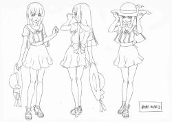 Rule 34 | 1boy, androgynous, character sheet, crossdressing, dress, greyscale, hat, high heels, lineart, long hair, male focus, monochrome, natsuki (natsuyasumi.), natsuyasumi., official art, po-ju, production art, shoes, simple background, solo, standing, trap, white background
