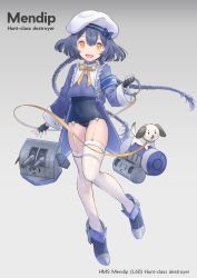 Rule 34 | 1girl, absurdres, animal, armband, black gloves, blue hair, blue oath, boots, braid, character name, covered navel, dog, fingerless gloves, fujie-yz, full body, garter straps, gloves, grey background, hair ornament, hat, highres, long hair, looking at viewer, one-piece swimsuit, open mouth, original, rigging, simple background, swimsuit, swimsuit under clothes, thighhighs, twin braids, very long hair, white headwear, white thighhighs, yellow eyes