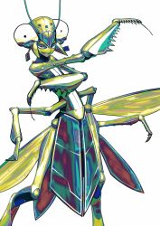 Rule 34 | androgynous, claws, gender request, highres, nanika sheila, personification, praying mantis, simple background, solo, standing, white background, wings