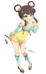 Rule 34 | 1girl, :d, bad id, bad twitter id, bare shoulders, black hair, brown eyes, chibi, detached sleeves, dress, flower, full body, hair flower, hair ornament, hair rings, hair tubes, holding, holding sword, holding weapon, jewelry, jpeg artifacts, kneehighs, leaning forward, long hair, mochi.f, necklace, open mouth, see-through, shoes, sidelocks, simple background, smile, socks, solo, soul calibur, soulcalibur, soulcalibur v, strapless, strapless dress, sword, tassel, weapon, white background, yan leixia