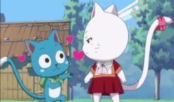 Rule 34 | animated, animated gif, backpack, bag, black eyes, brown eyes, cat, charle (fairy tail), fairy tail, happy (fairy tail), heart, heart-shaped eyes, holding hands, long tail, lowres, ribbon, smile, subtitled, sweatdrop, tagme, tail