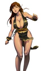 Rule 34 | 1girl, alternate costume, alternate hairstyle, bare arms, bare legs, bare shoulders, black dress, bracelet, braid, breasts, brown eyes, brown hair, capcom, china dress, chinese clothes, chun-li, cleavage, collarbone, cowboy shot, curvy, dress, female focus, groin, gzy, highres, jewelry, large breasts, legs, long hair, looking at viewer, matching hair/eyes, no bra, open mouth, pelvic curtain, rope, side braid, simple background, solo, street fighter, street fighter v, swept bangs, thighs, white background