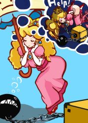 Rule 34 | 1girl, ass, bdsm, blonde hair, blush, blush stickers, bondage, bound, breasts, chain chomp, closed eyes, collar, crown, dress, elbow gloves, gloves, grabbing another&#039;s hair, hat, imagining, large breasts, long hair, mario (series), nintendo, perry (mario), pink dress, princess peach, puffy short sleeves, puffy sleeves, red footwear, shoes, short sleeves, sleeping, super mario bros. 1, super princess peach, teeth, thinking, thought bubble, yamao0920