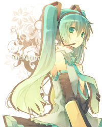 Rule 34 | al, bad id, bad pixiv id, detached sleeves, green eyes, green hair, hatsune miku, headset, long hair, lowres, mugura, necktie, pleated skirt, skirt, solo, twintails, vocaloid