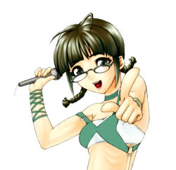 Rule 34 | ahoge, akizuki ritsuko, brown eyes, brown hair, cool &amp; sexy (idolmaster), glasses, idolmaster, idolmaster (classic), murazono, short twintails, solo, twintails