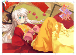 Rule 34 | blue eyes, japanese clothes, kimono, long hair, minamino kanata, ribbon, white hair