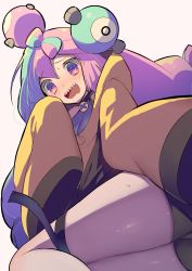 Rule 34 | 1girl, absurdres, bow-shaped hair, character hair ornament, creatures (company), game freak, hair ornament, hexagon print, highres, iono (pokemon), jacket, long hair, low-tied long hair, mogullaz, multicolored hair, nintendo, oversized clothes, pokemon, pokemon sv, sharp teeth, sleeves past fingers, sleeves past wrists, solo, split-color hair, teeth, very long sleeves, x, yellow jacket