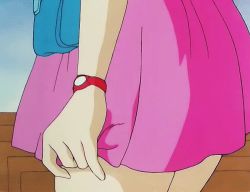 Rule 34 | 1girl, animated, animated gif, black gloves, bulma, clock, close-up, clothes lift, dragon ball, flashing, gloves, legs, lowres, panties, screencap, skirt, skirt lift, solo, underwear