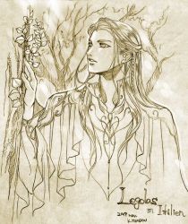 Rule 34 | 1boy, braid, dated, green theme, hand up, ivy, kazuki-mendou, tolkien&#039;s legendarium, legolas, long hair, male focus, monochrome, one-hour drawing challenge, parted lips, robe, signature, solo, the lord of the rings, traditional media