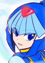 Rule 34 | 1girl, android, aoihito72, blue eyes, helmet, highres, fairy leviathan (mega man), looking at viewer, mega man (series), mega man zero (series), open mouth, robot, robot girl, solo, upper body