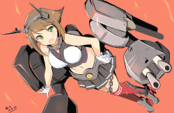 Rule 34 | 10s, 1girl, blush, breasts, brown hair, dated, full body, gloves, green eyes, hand on own hip, kantai collection, large breasts, mutsu (kancolle), open mouth, short hair, skirt, smile, solo, wara (warapro), white gloves