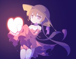 Rule 34 | 1girl, bare shoulders, brown hair, collared dress, commentary request, cowboy shot, detached sleeves, dissolving clothes, dress, expressionless, floating hair, glowing heart, hat, hat ribbon, headphones, heart, highres, holding, holding heart, light, long hair, looking at viewer, microphone, mori (moly), pink dress, pink ribbon, purple eyes, ribbon, school hat, sleeves past fingers, sleeves past wrists, solo, thighhighs, torn clothes, tsukuyomi ai, very long hair, voiceroid, white thighhighs