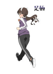 Rule 34 | 10s, 1girl, ashigara (kancolle), ass, blush, brown eyes, brown hair, casual, hairband, highres, kantai collection, long hair, looking at viewer, looking back, open mouth, smile, solo, stretching, tanaka ahiru, track suit