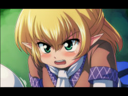 Rule 34 | 1girl, anime coloring, annoyed, blonde hair, blush, breast envy, close-up, fake screenshot, female focus, green eyes, half updo, letterboxed, mizuhashi parsee, open mouth, pointy ears, short hair, solo, tdk, touhou
