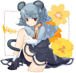 Rule 34 | 1girl, animal ears, capelet, female focus, grey hair, harawata, hugging own legs, mouse ears, mouse tail, nazrin, panties, red eyes, short hair, solo, tail, touhou, underwear, white panties