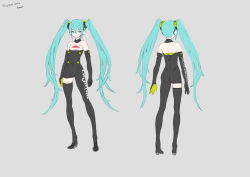Rule 34 | 1girl, aqua eyes, aqua hair, arms at sides, character sheet, covered navel, full body, goodsmile racing, grey background, hair between eyes, hatsune miku, legs apart, long hair, looking at viewer, multiple views, neco, official art, racing miku, racing miku (2022), simple background, skin tight, skindentation, standing, turnaround, twintails, very long hair, vocaloid